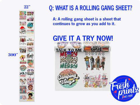 22 inch DTF rolling gang sheet custom transfer print