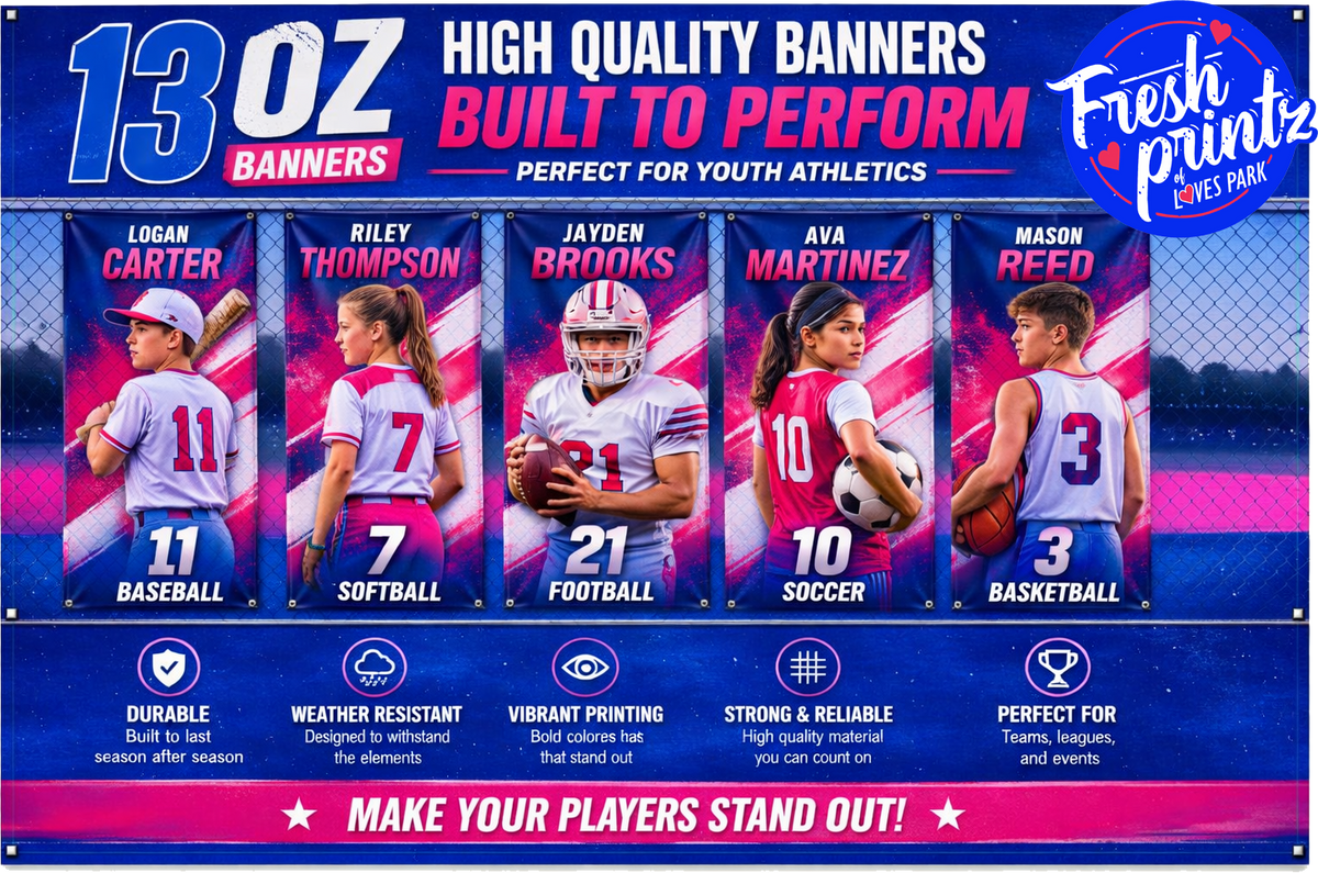 Custom 13oz Full‑Color Scrim Banners – Durable, Hemmed, Grommeted & Fast Shipping