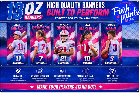 Custom 13oz Full‑Color Scrim Banners – Durable, Hemmed, Grommeted & Fast Shipping