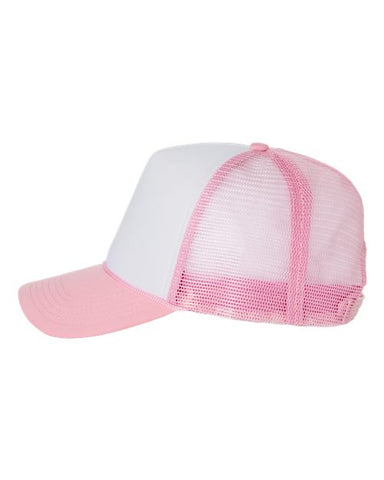 Valucap - Foam Mesh-Back Trucker Cap - White / Pink