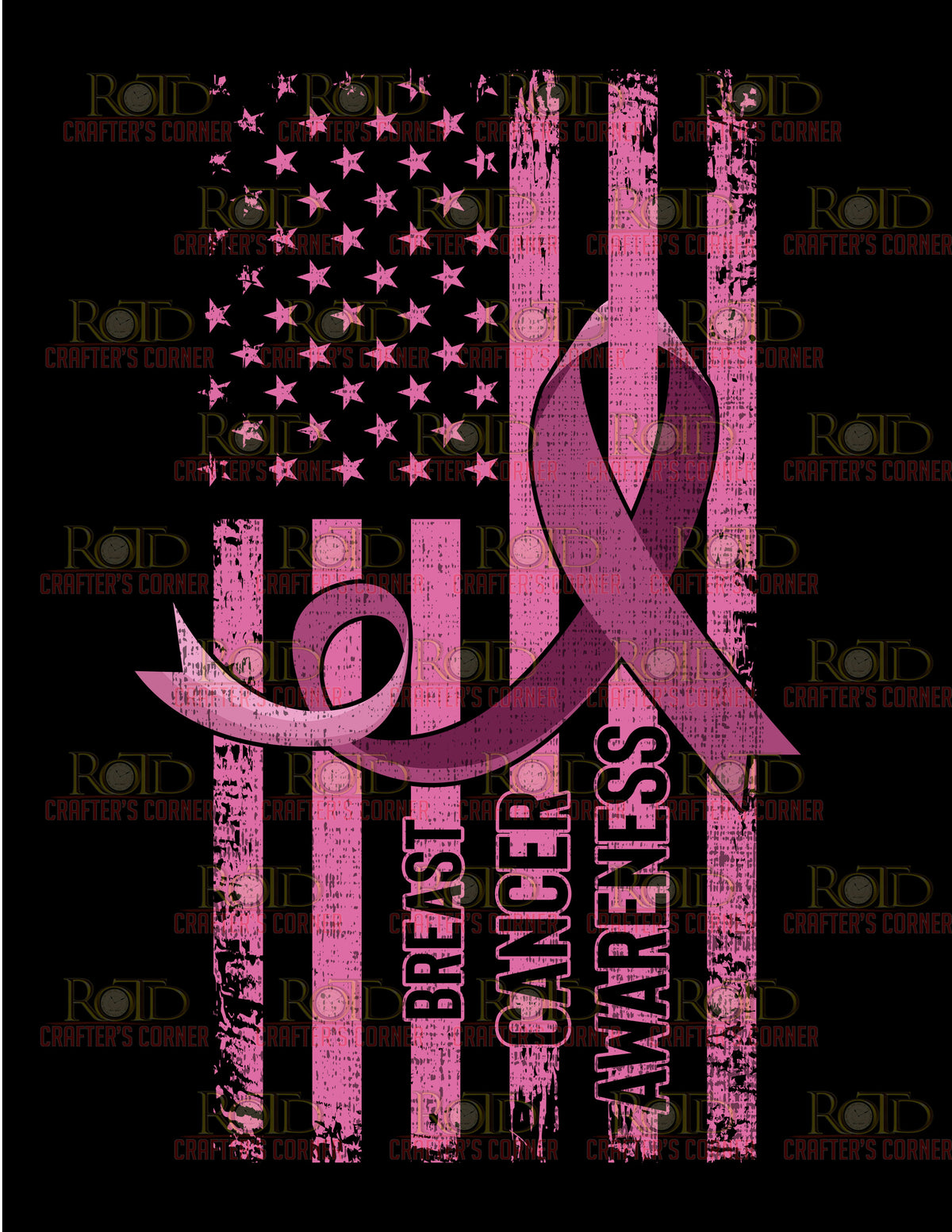 DTF Screen Print Image - Breast Cancer Awareness Flag & Ribbon