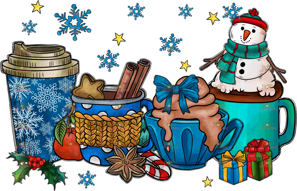 DTF Screen Print Image - Winter Coffee Cups