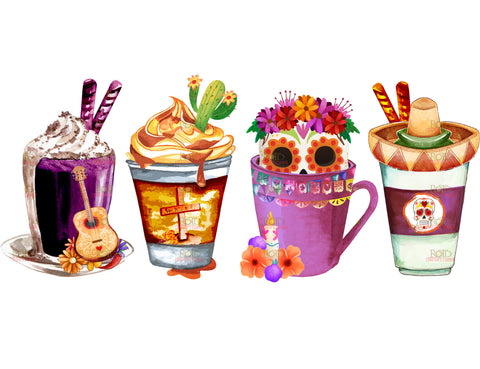 DTF Screen Print Image - Dia de Los Muertos Coffee Cups