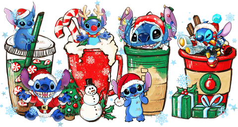 DTF Screen Print Image - Stitch Christmas Coffee Cups