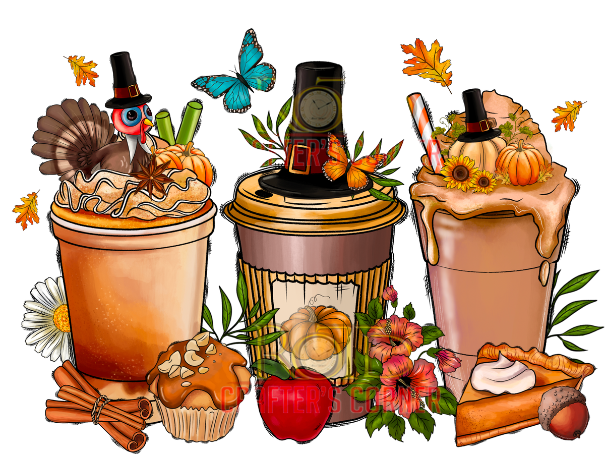 DTF Screen Print Image - Turkey Coffee Cups