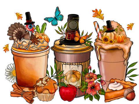 DTF Screen Print Image - Turkey Coffee Cups