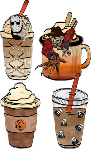 DTF Screen Print Image - Horror Coffee Cups